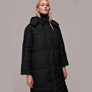 NWT - Whistles Black Longline Hooded Puffer Coat - Black - Size Small